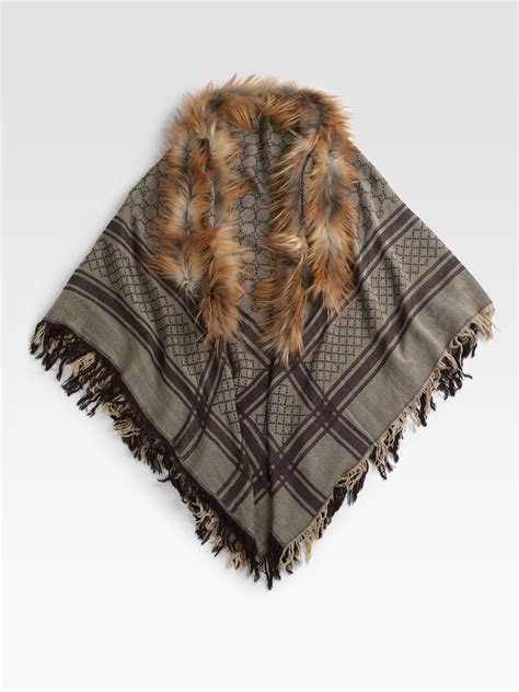 gucci wool shawl|gucci scarf with fur trim.